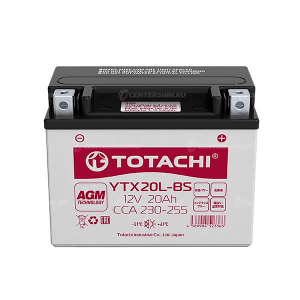 Мото АКБ TOTACHI 20 А/ч (230А) о/п AGM  (YTX20L-BS L) 176х86х152 Япония